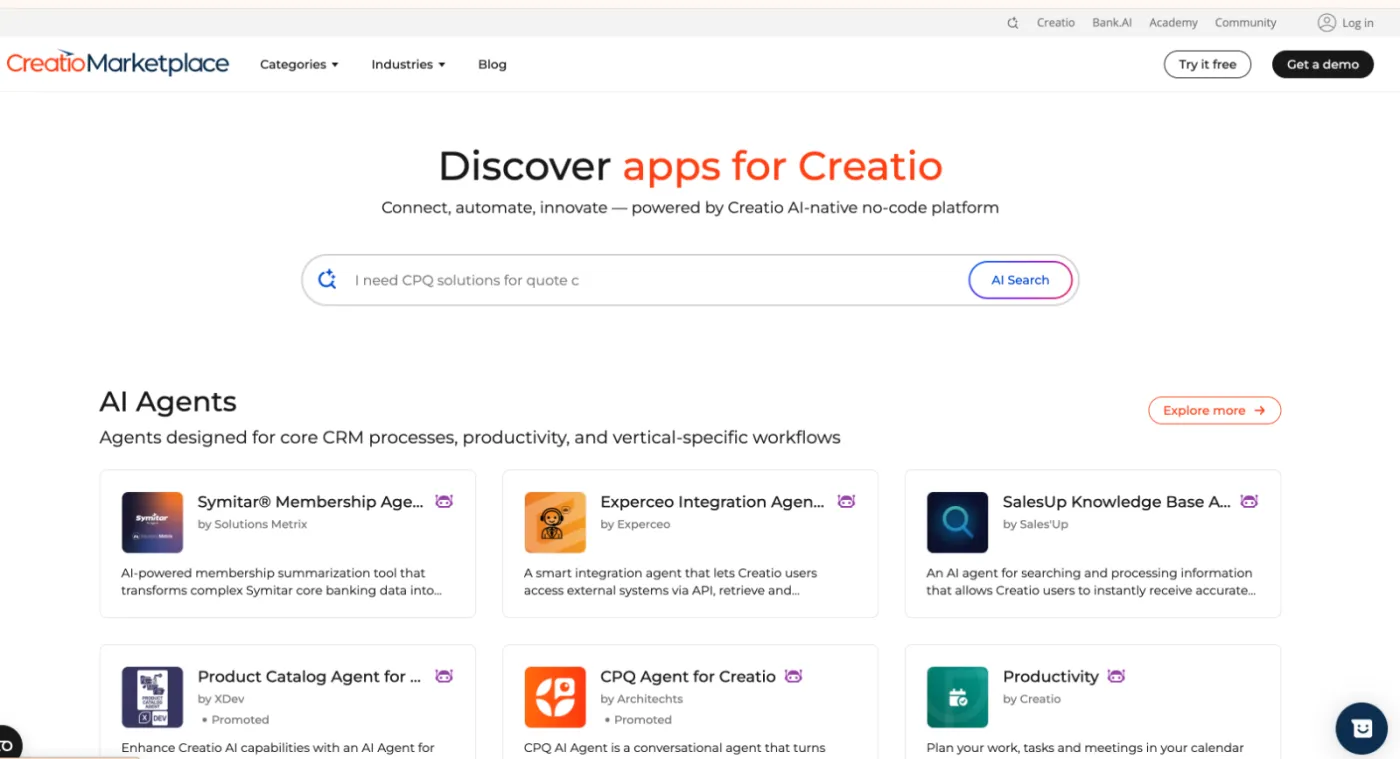 Скриншот продукту — Creatio Marketplace